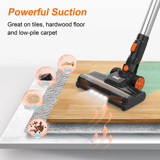 Cordless Vacuum Cleaner – Powerful Brushless Motor, Ultra-Quiet, Lightweight, Orange