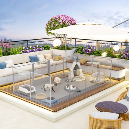 180cm Clear Acrylic Whelping & Dog Playpen – Sturdy Indoor Exercise Fence with Waterproof Pad