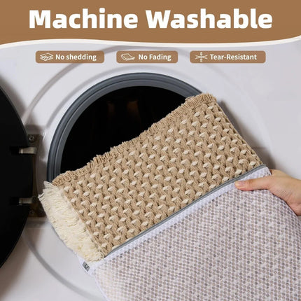 Checkered Non-Slip Bath Mat with Tassels