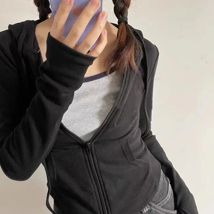 Cropped Zip-Up Hoodie Women Slim Y2K Sweatshirt Autumn Streetwear Hooded Jacket