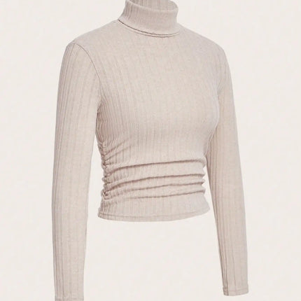 High Neck Ribbed Knit Long Sleeve Top – Comfortable & Stylish Women’s Essential