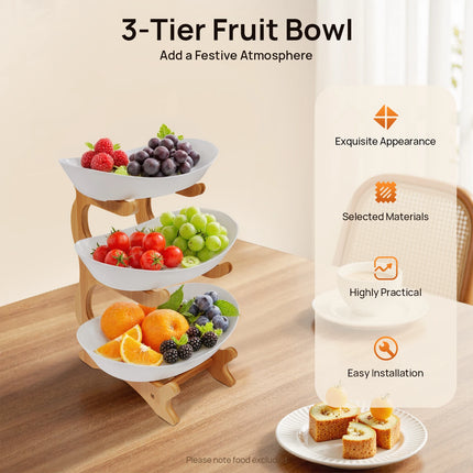 3-Tier Bamboo Fruit and Dessert Tray with Stand