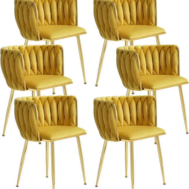 Set of 6 Velvet Dining Chairs with Golden Legs