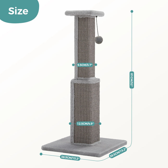 Tall Cat Scratching Post with Woven Sisal & Dangling Ball – 81cm Heavy-Duty Cat Scratcher