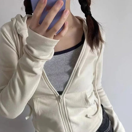 Cropped Zip-Up Hoodie Women Slim Y2K Sweatshirt Autumn Streetwear Hooded Jacket