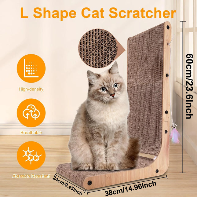 L-Shape Cat Scratcher – 23.6" Cardboard Pad for Indoor Cats, Protects Furniture & Saves Space