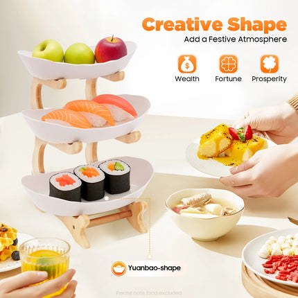 3-Tier Bamboo Fruit and Dessert Tray with Stand