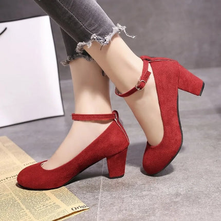 Women’s Sweet Fashion Pumps – Thick High Heels with Ankle Strap, Round Toe Mary Jane Party Shoes