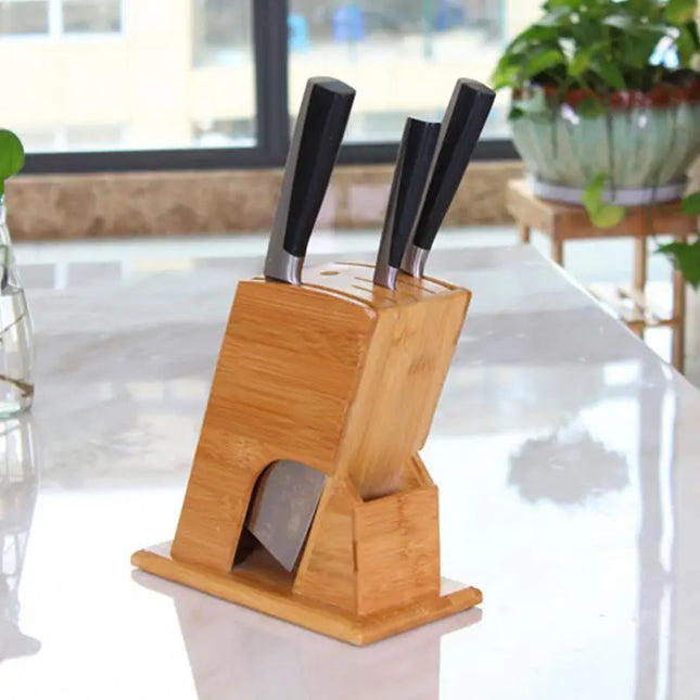 Bamboo Kitchen Knife Holder with Storage Slots