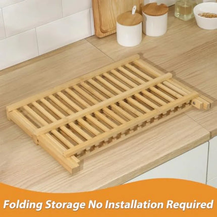 Bamboo 2-Tier Collapsible Dish Drying Rack for Kitchen Counter