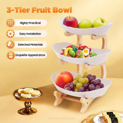 3-Tier Bamboo Fruit and Dessert Tray with Stand