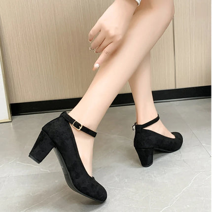 Women’s Sweet Fashion Pumps – Thick High Heels with Ankle Strap, Round Toe Mary Jane Party Shoes
