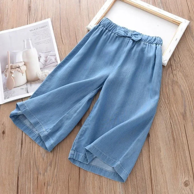 Girls’ Wide-Leg Chiffon Cropped Pants – Summer Casual Trousers for Kids