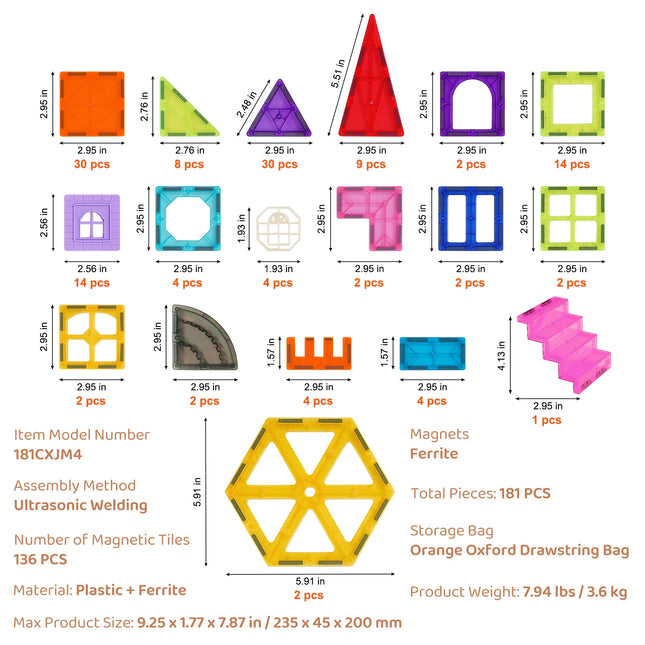SucceBuy 181PCS Magnetic Tiles Building Set for Kids