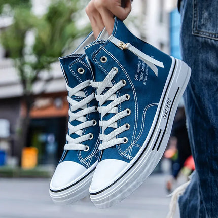 Men’s High-Top Canvas Sneakers – Casual Breathable Sport Shoes, Platform Trainers for Everyday Wear