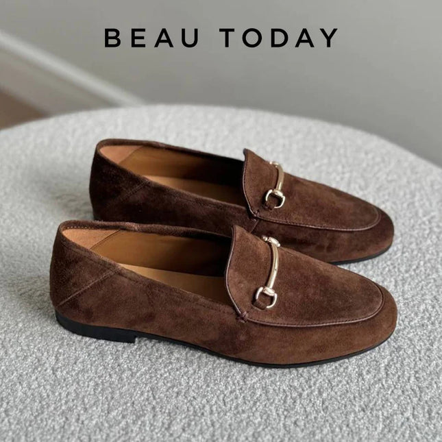 Women’s Suede Loafers with Metal Detail – Casual Flat Slip-On