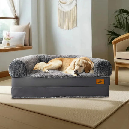 Human-Size Giant Dog Bed – 180cm Foldable Calming Plush Lounger with Orthopedic Foam Support & Removable Cover
