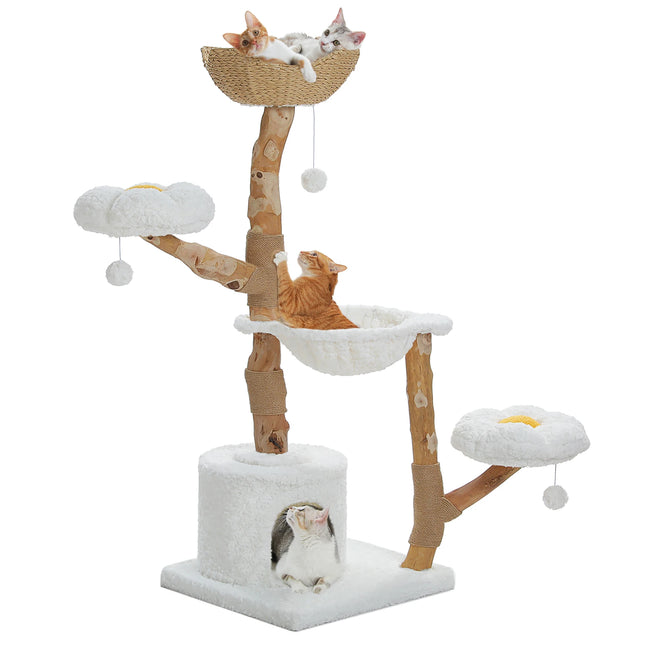 Modern 5-Tier Large Cat Tree Tower with Sisal Scratching Post & Wicker Beds