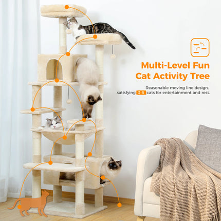 Large Cat Tree & Tower for Indoor Cats – Sisal Scratching Posts, Hammocks, Padded Perches & Condos