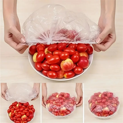 100pcs Disposable Food Covers – Plastic Bowl Wraps for Kitchen Storage