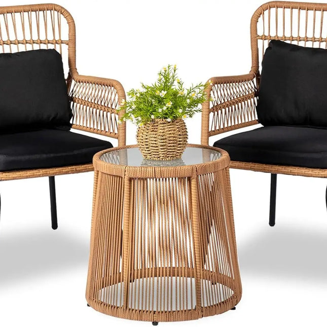 3-Piece Outdoor Wicker Bistro Set with Rattan Chairs