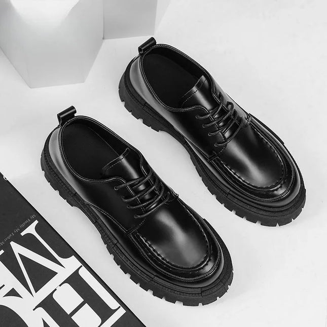 Men’s Black Brogue Leather Casual Shoes – Height Increasing Office & Formal PU Shoes