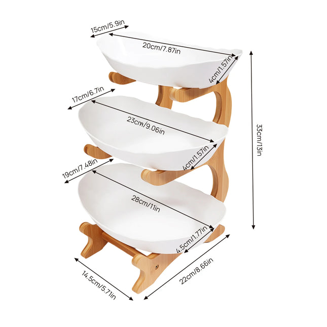 3-Tier Bamboo Fruit and Dessert Tray with Stand
