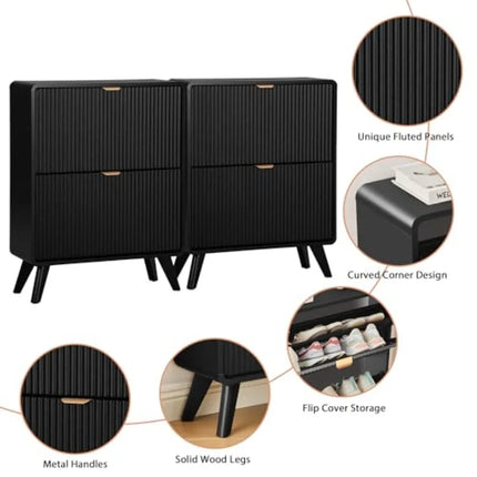 Set of 2 Narrow Fluted Shoe Cabinets