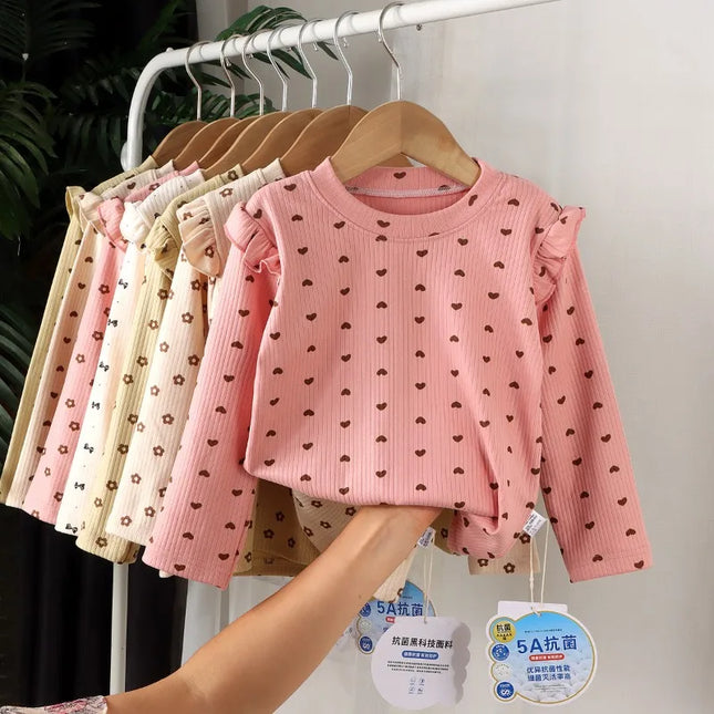 Kids Long Sleeve Floral Dot Tee – Girls & Boys Bottoming Shirt 2-10T