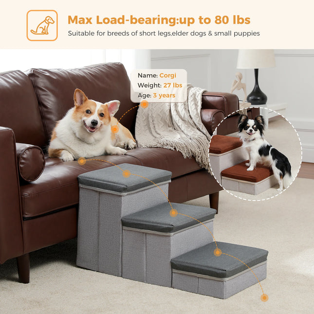 3-Tier Foldable Pet Stairs with Storage & Adjustable Height – Non-Slip Dog & Cat Ramp