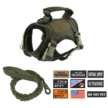 Tactical Cat & Small Dog Harness with Leash – 9 Patch Vest, Adjustable Straps & Handle for Training