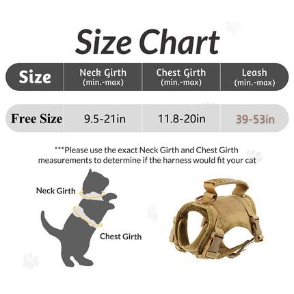 Tactical Cat & Small Dog Harness with Leash – 9 Patch Vest, Adjustable Straps & Handle for Training