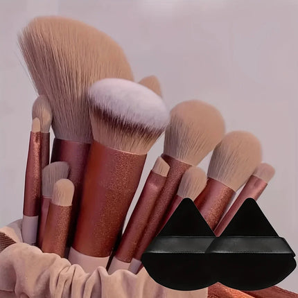 13-Piece Makeup Brush & Puff Set with Portable Bag