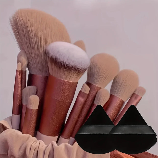 13-Piece Makeup Brush & Puff Set with Portable Bag