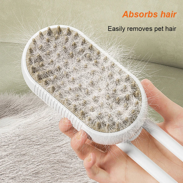 3-in-1 USB Rechargeable Cat & Dog Grooming Brush – Steam Spray, Massage Comb for Shedding & Hair Removal