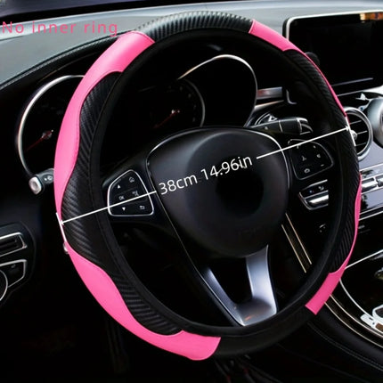 Carbon Fiber PU Leather Steering Wheel Cover 38cm – Anti-Slip & Wear-Resistant