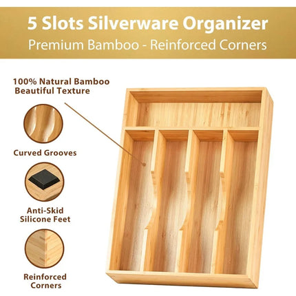 Bamboo Kitchen Drawer Organizer for Silverware and Utensils