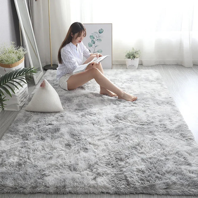 Gray Plush Carpet – Soft Fluffy Rug for Living Room, Bedroom & Kids Room, Anti-Slip