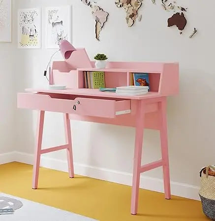 Modern Design Roma Small Desk for Bedroom, 40 inch White Writing Desk with Hutch and Locking Drawer, by Crafts and Comfort