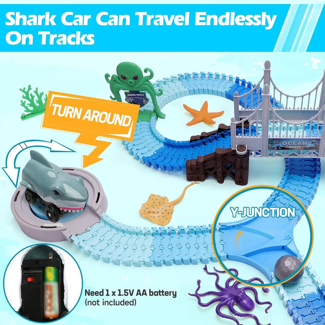 VATOS Shark Race Car Toy for Kids 3+ – Flexible Ocean Racetrack STEM Set