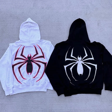 Y2K Spider Zip-Up Hoodie – Hip Hop Harajuku Casual Loose Hooded Jacket
