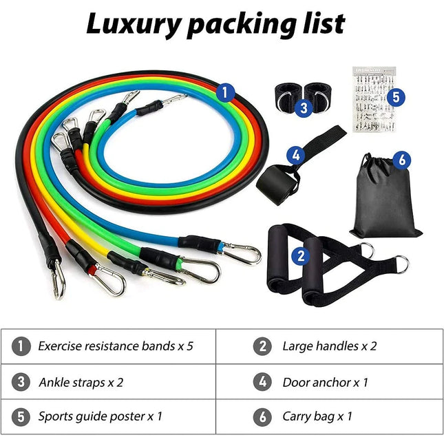 11PCS Resistance Bands Set – Elastic Bands for Home Gym & Full-Body Workout