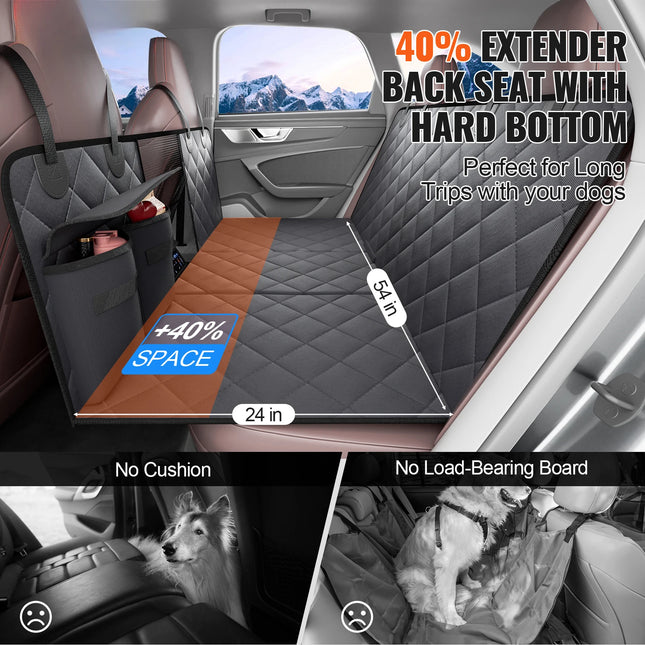 Waterproof Hard-Bottom Back Seat Extender Hammock for Dogs – Durable Car Seat Cover with Mesh & Safety Belt