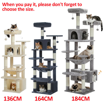 Large Cat Tree & Tower for Indoor Cats – Sisal Scratching Posts, Hammocks, Padded Perches & Condos