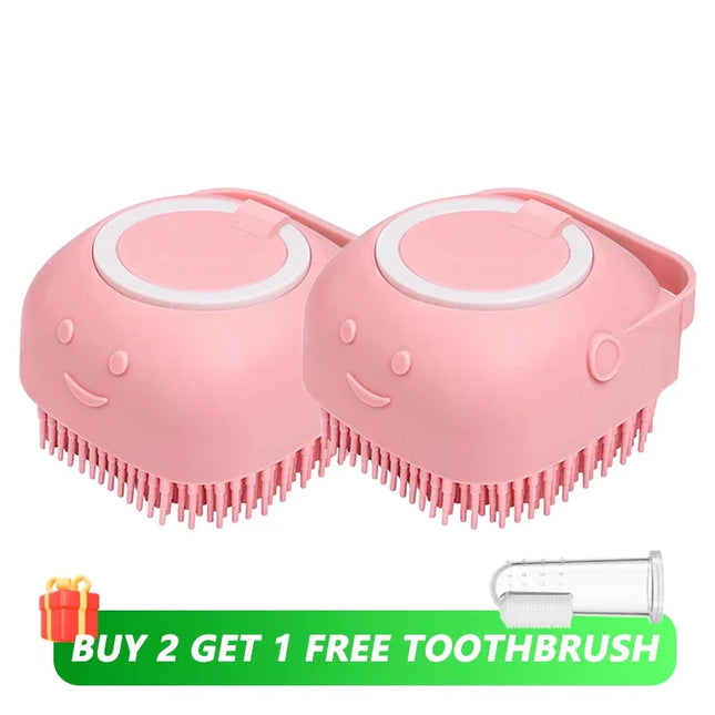 Dog & Cat Bathing Brush – Silicone Massage Brush with Shampoo Dispenser, Soft Rubber Bristles for Grooming