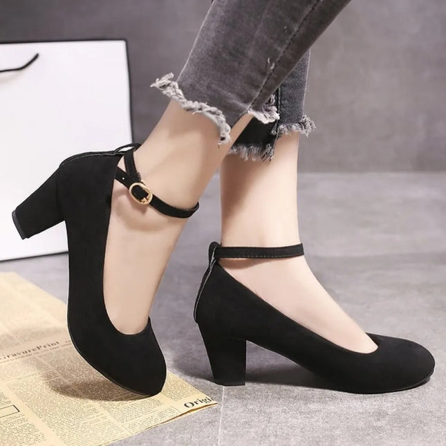 Women’s Sweet Fashion Pumps – Thick High Heels with Ankle Strap, Round Toe Mary Jane Party Shoes