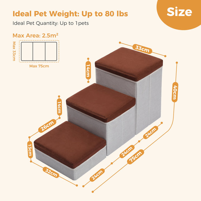 3-Tier Foldable Pet Stairs with Storage & Adjustable Height – Non-Slip Dog & Cat Ramp