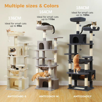 Large Cat Tree & Tower for Indoor Cats – Sisal Scratching Posts, Hammocks, Padded Perches & Condos