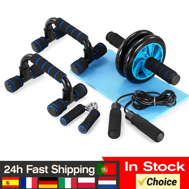 5-in-1 AB Roller Kit with Push-Up Bar, Jump Rope & Hand Gripper