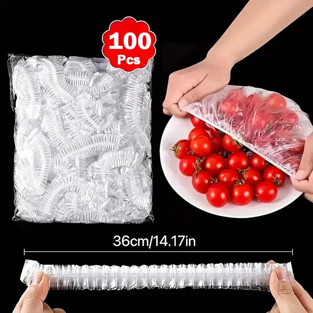 100pcs Disposable Food Covers – Plastic Bowl Wraps for Kitchen Storage